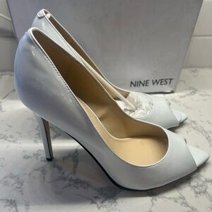 Nine West Prizz White Patent Leather Open Toe Stiletto